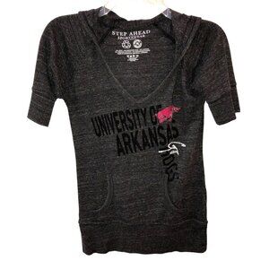 University of Arkansas Step Ahead Medium Gray Short Sleeve Hoodie Shirt Top M